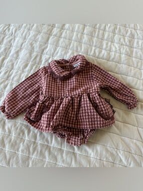 Nicole Miller baby girl gingham lace onesie dress with bloomers cottagecore